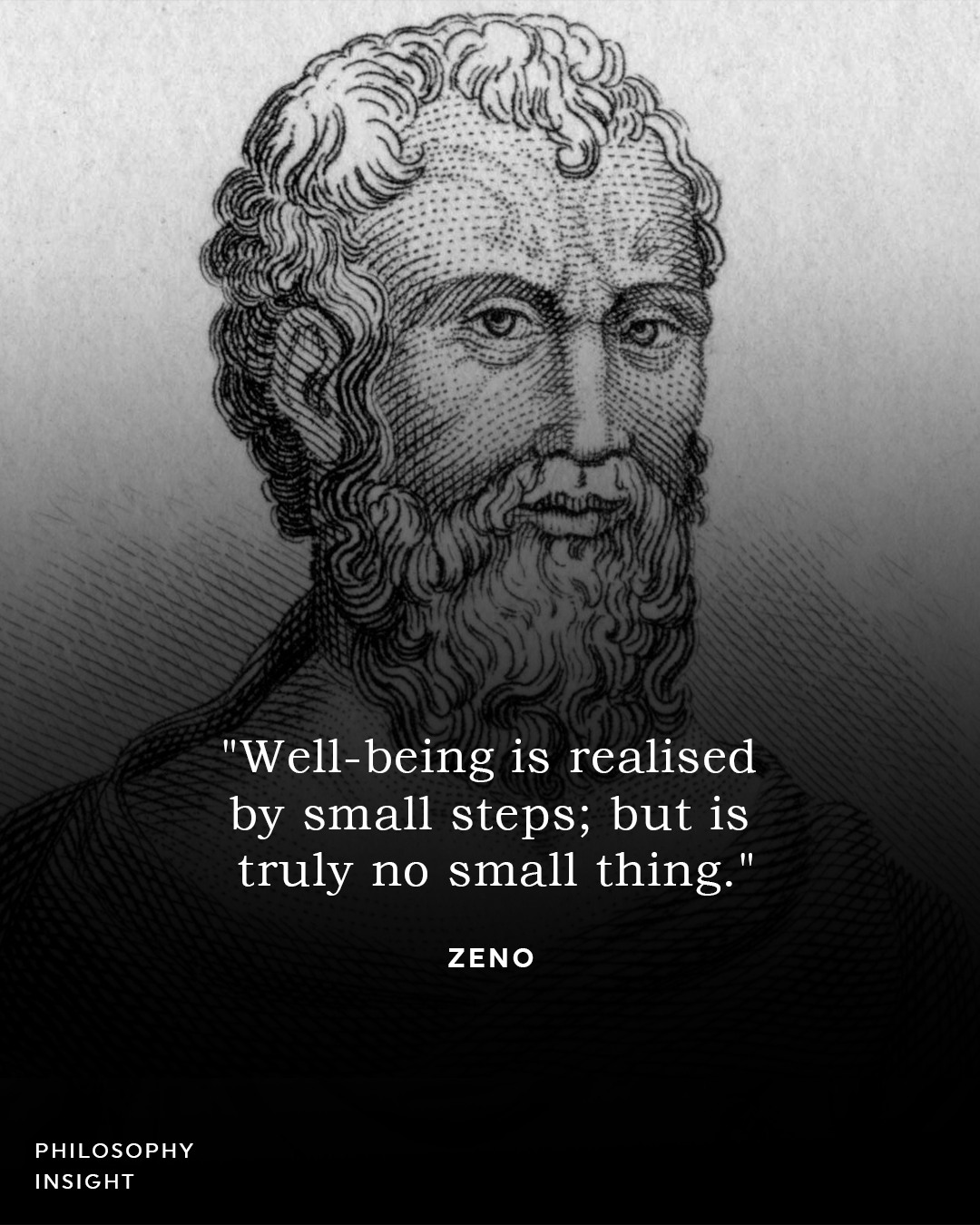 This meme features a quote from the ancient Greek philosopher Zeno, known for his paradoxical views on the nature of reality. The quote "Well-being is not a single, well-ordered, and simple thing" is not present in the meme. The meme contains a quote from Zeno, but the quote is not present.